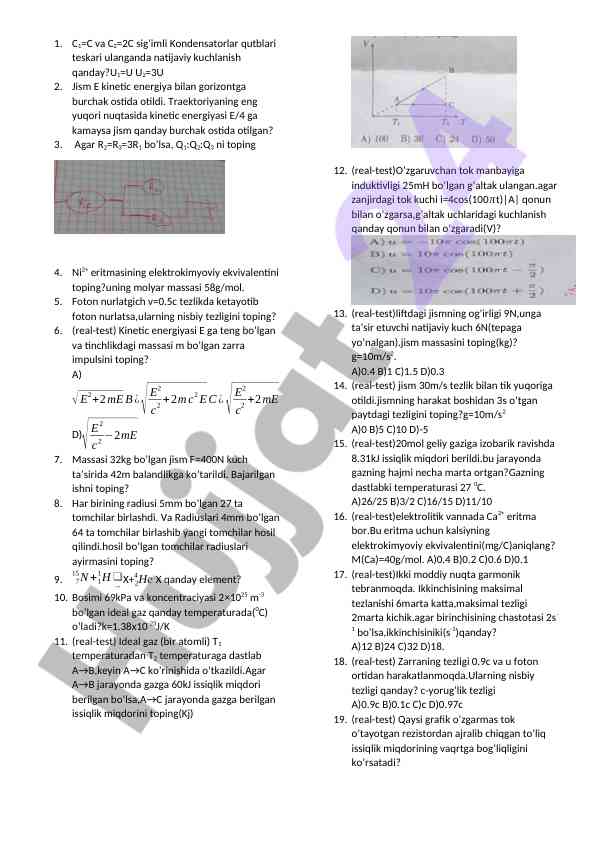Kondensatorlar va ideal gazlar tahlili