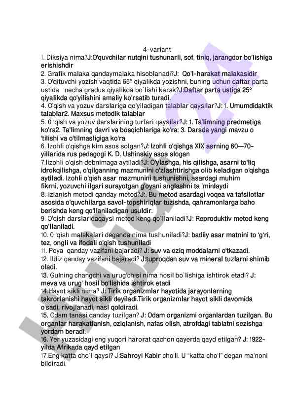 O'qish va yozuv darslarida talablar va metodlar