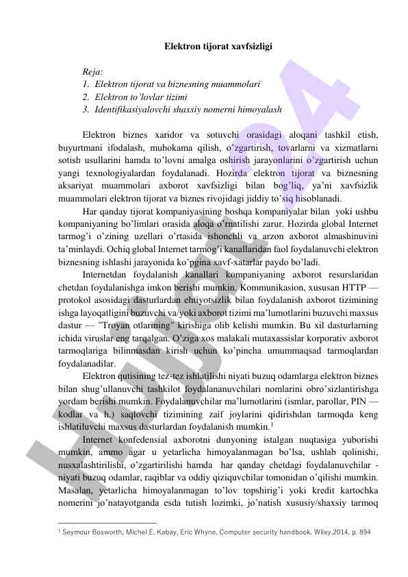 Elektron tijorat xavfsizligi reja