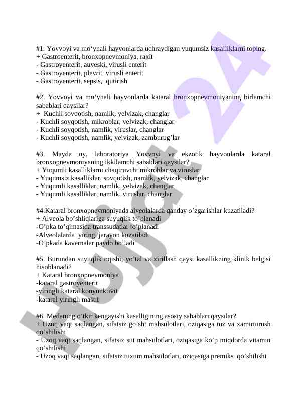 Yovvoyi hayvonlarda yuqumsiz kasalliklar tahlili