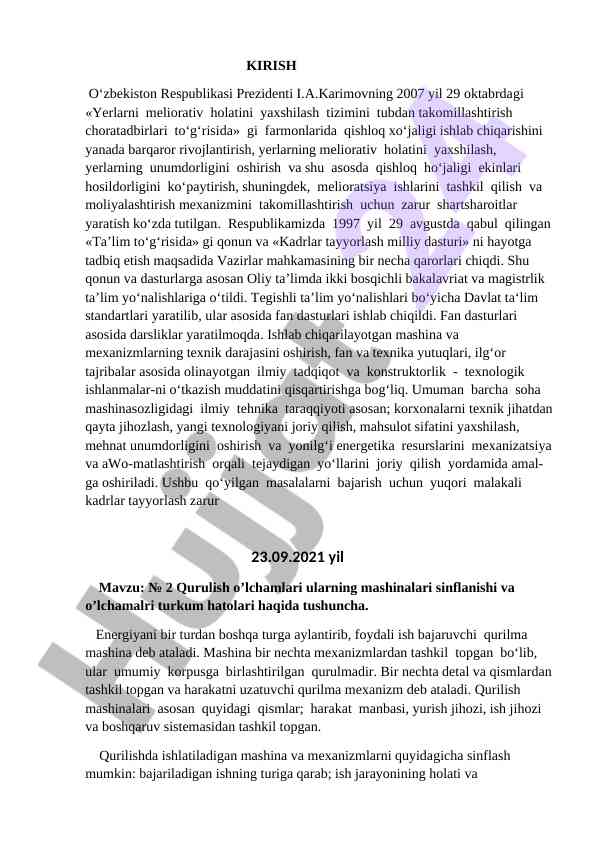Qishloq xo‘jaligida mеliorativ ishlar tizimi takomillashtirish