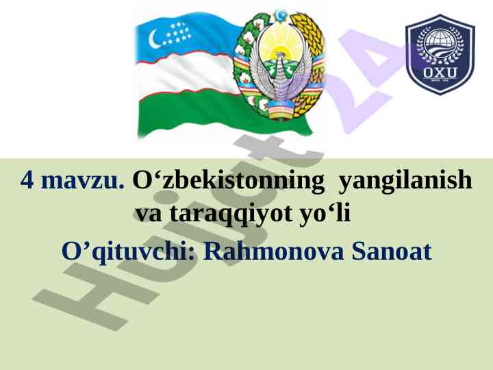 O‘zbekistonning yangilanish va taraqqiyot yo‘li