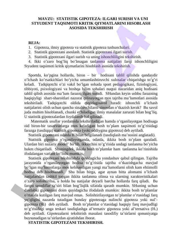 Statistik gipoteza ilgari surish va taqsimoti