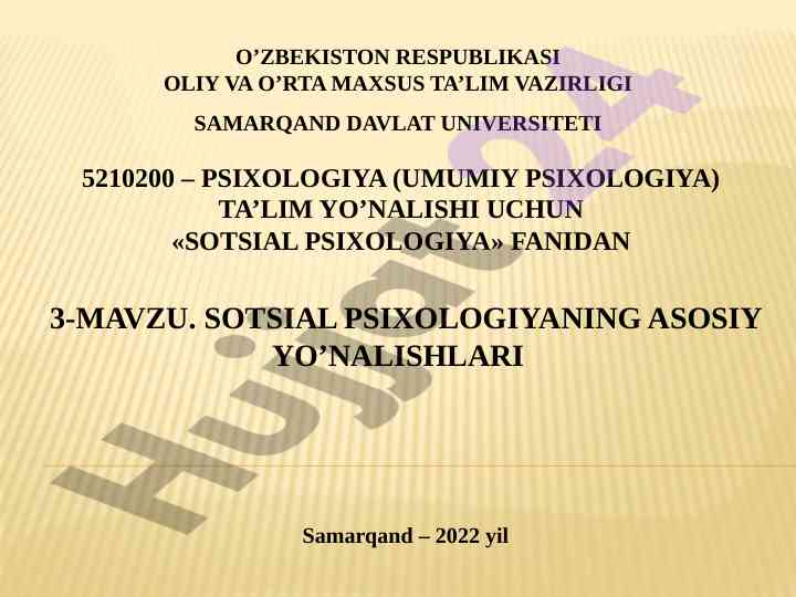 Sotsial psixologiya fanidan 3-mavzu taqdimoti
