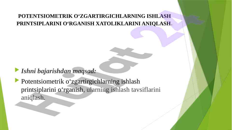Potentsiometrik o'zgartirgichlar ishlash printsiplari
