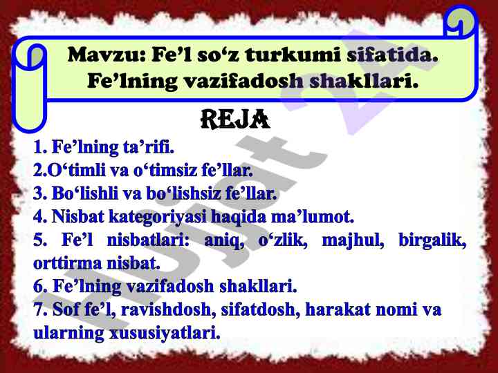 Fel so‘z turkumi va uning vazifadosh shakllari