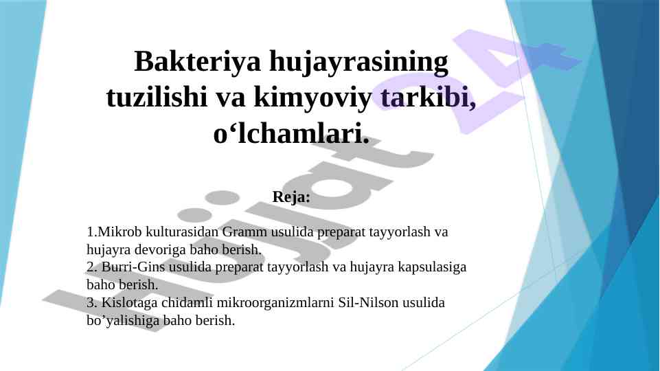 Bakteriya hujayralarining tuzilishi va kimyoviy tarkibi