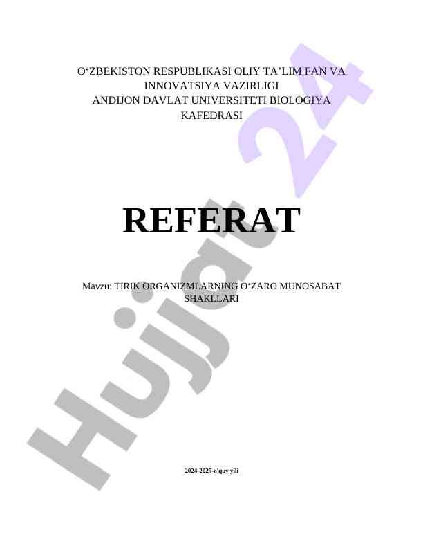 Tirik organizmning o'zaro munosabat shakllari