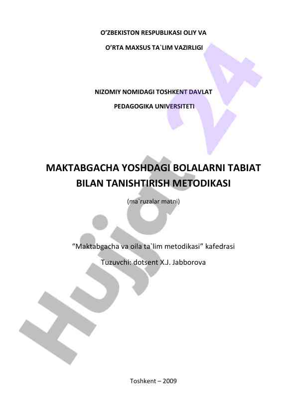 Maktabgacha bolalarni tabiat bilan tanishtirish metodikasi