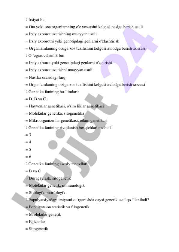 Genetika: irsiyat, o'zgaruvchanlik va metodlar