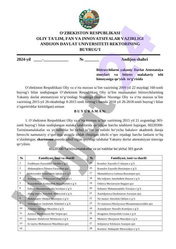 Yakuniy davlat attestatsiyasi nizomi masalalari