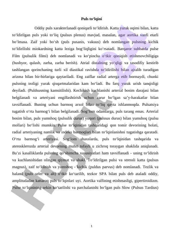 Puls to'lqinlari va ularning tahlili