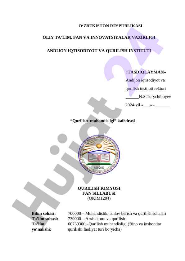 Qurilish kimyosi fan sillabi