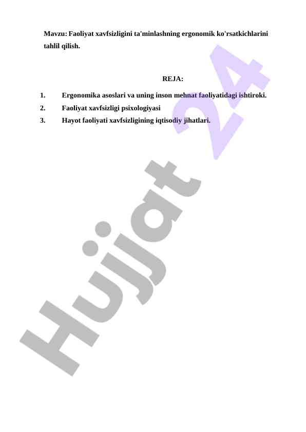 Ergonomik ko'rsatkichlarni tahlil qilish