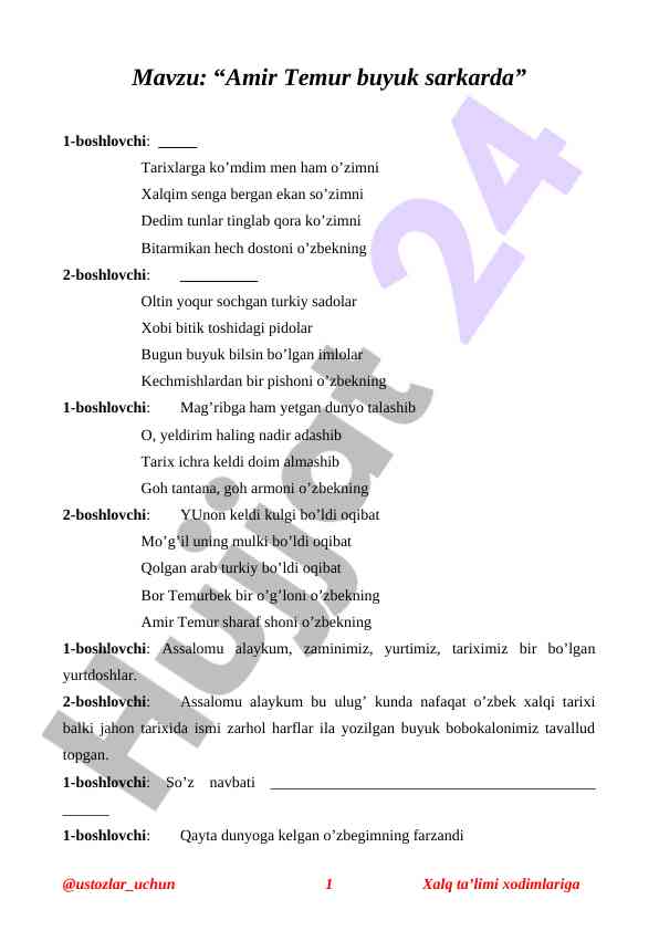 Amir temur buyuk sarkarda tarixi