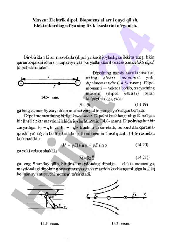 Elektrik dipol va biopotensial tahlili