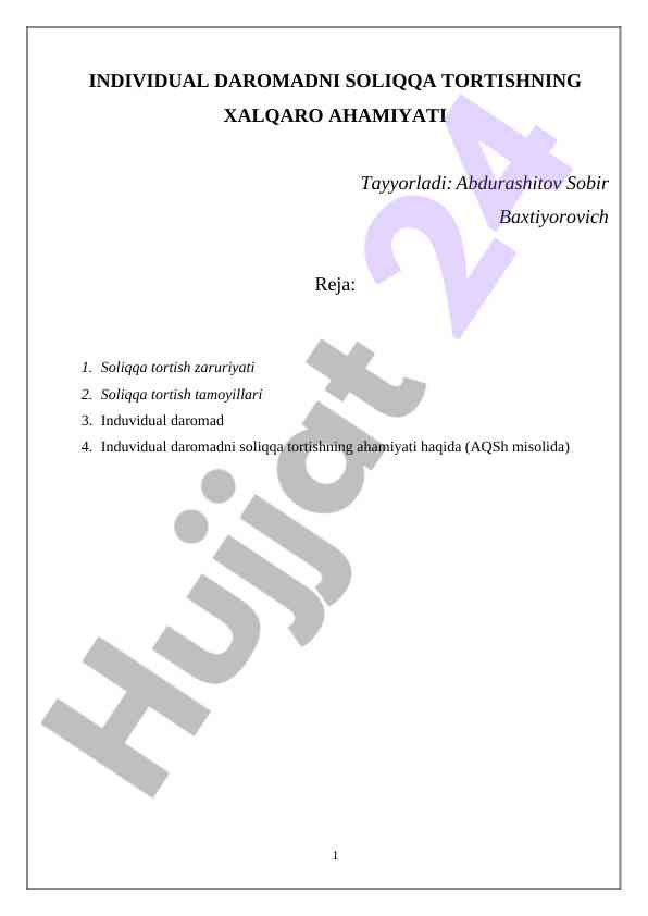 Individuall daromadni soliqqa tortishning ahmiyati
