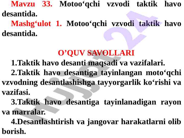 Motoo‘qchi vzvodi taktik havo desantida