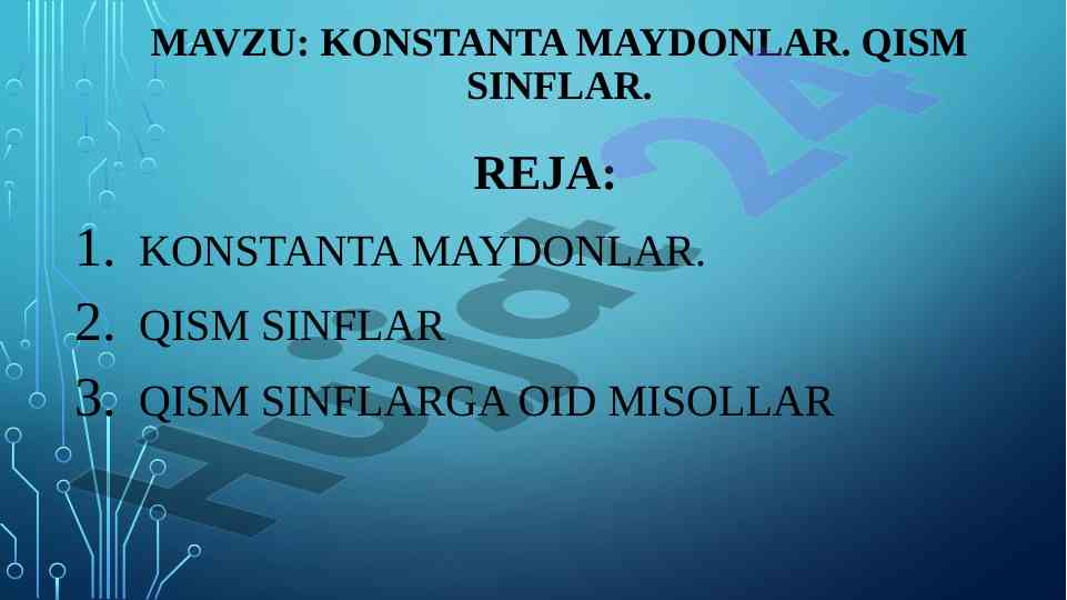Konstanta maydonlar va qism sinflar c# dasturlashda
