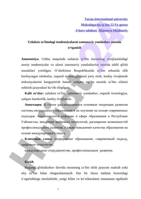 Uzluksiz ta'lim tizimidagi zamonaviy tendensiyalar