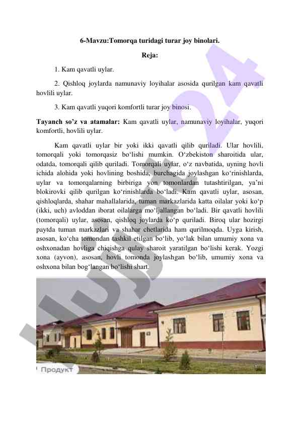 Tomorqa turidagi turar joy bino loyihalari