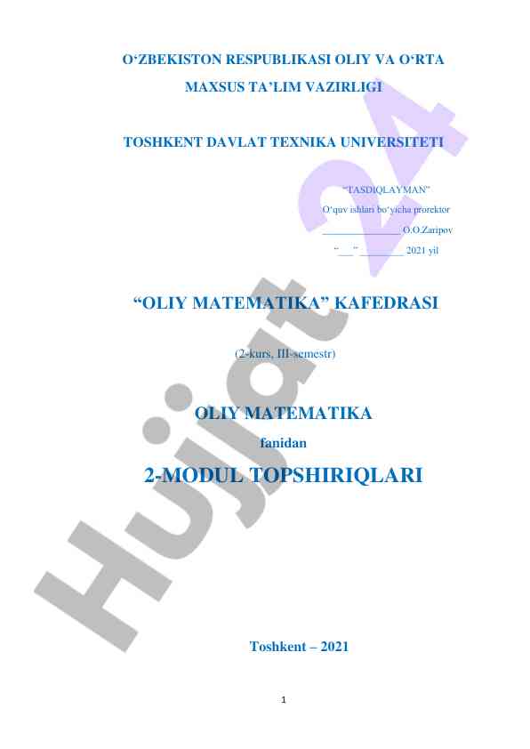 Oliy matematika fanidan 2-modul topshiriqlari