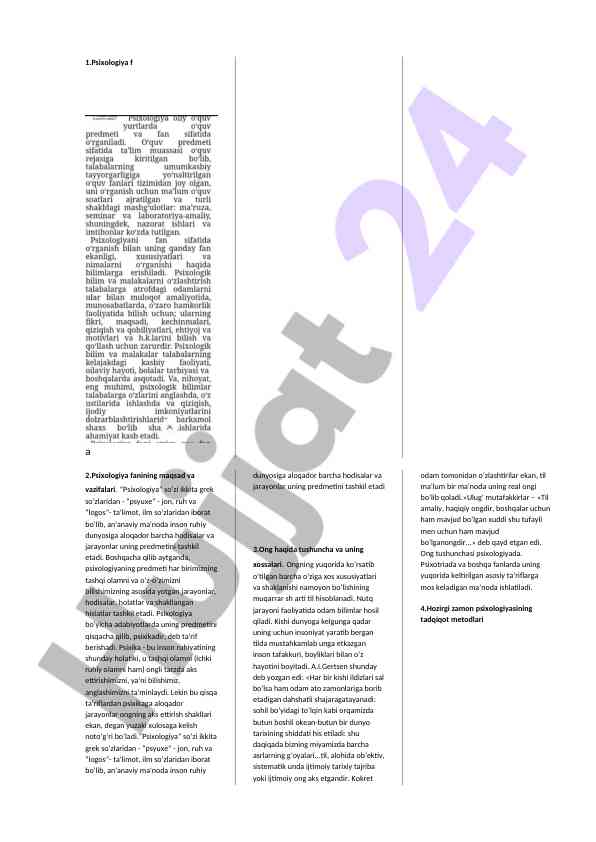 Psixologiya fani va maqsadlari