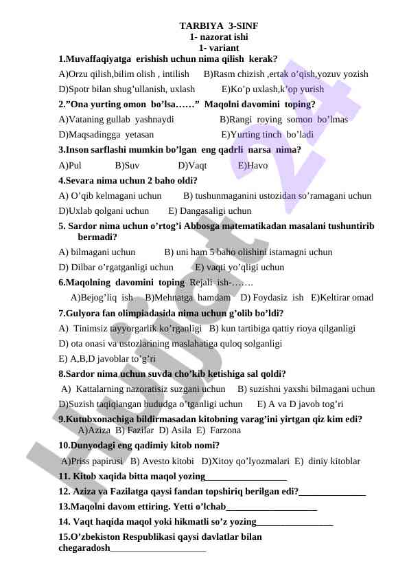 3-sinf nizorat ishi bilan muvaffaqiyatga erishish