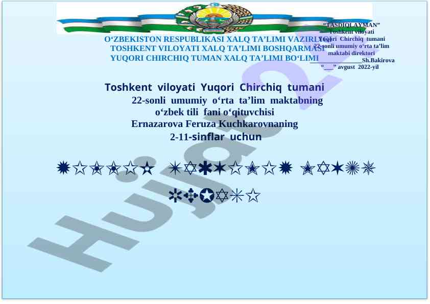 O‘zbek tili yillik taqvimiy mavzu rejasi 2022-2023