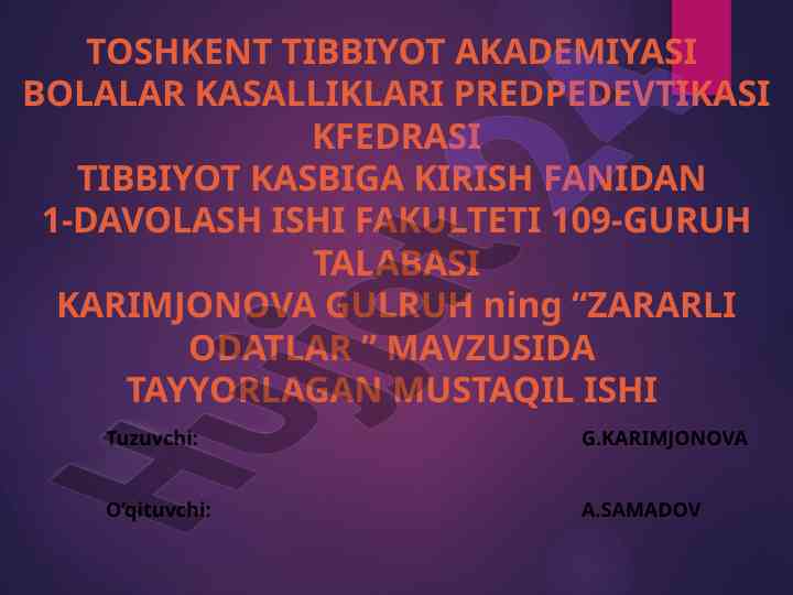 Bolalar kasalliklarida zararlı odatlar tahlili