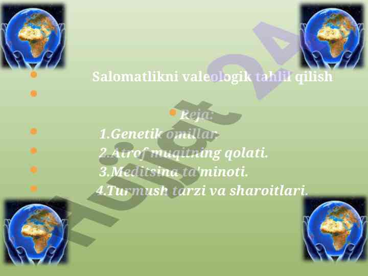 Salomatlikni valeologik tahlil qilish asoslari