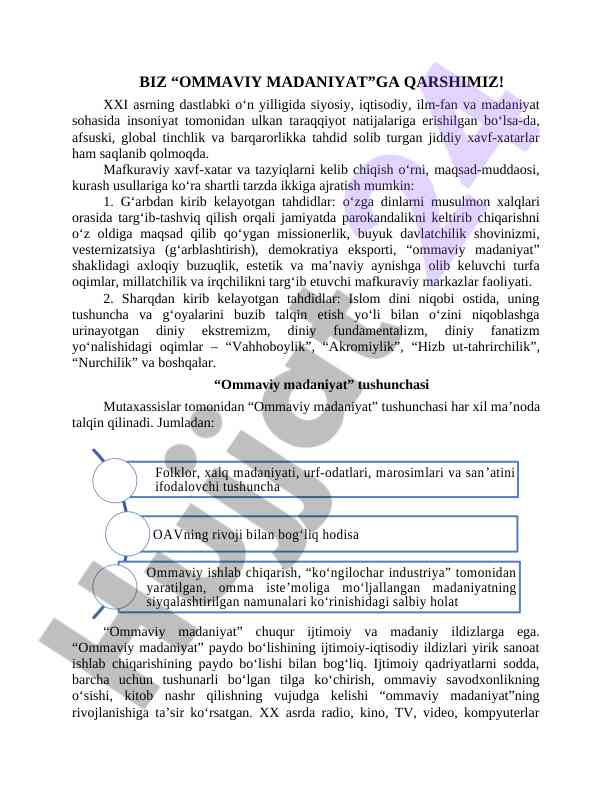 Global tinchlik va xavf-xatarlar bilan kurash