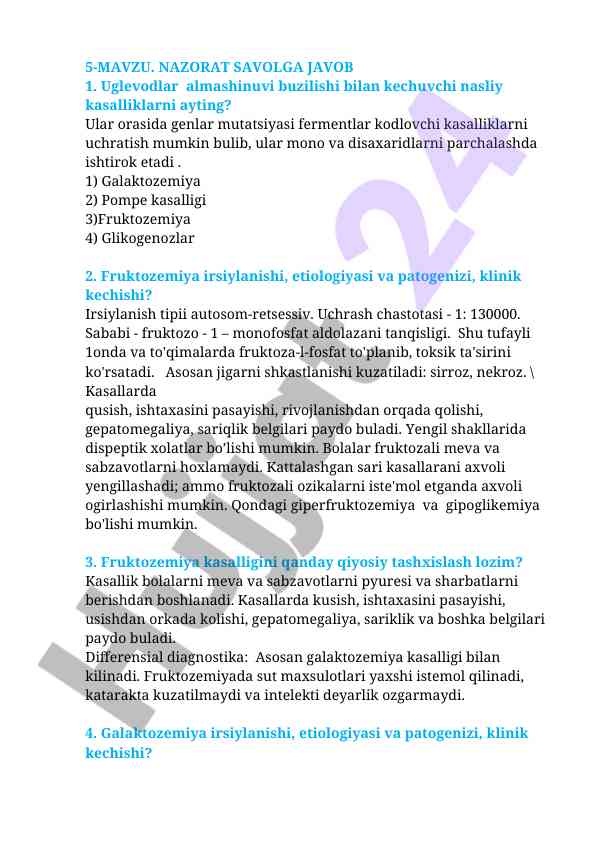 Fruktozemiya: irsi, etiologiya va patogenez