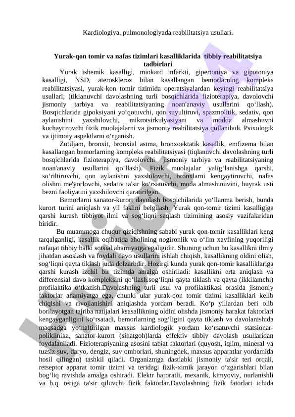 Kardiologiyada pulmonologik reabilitatsiya usullari