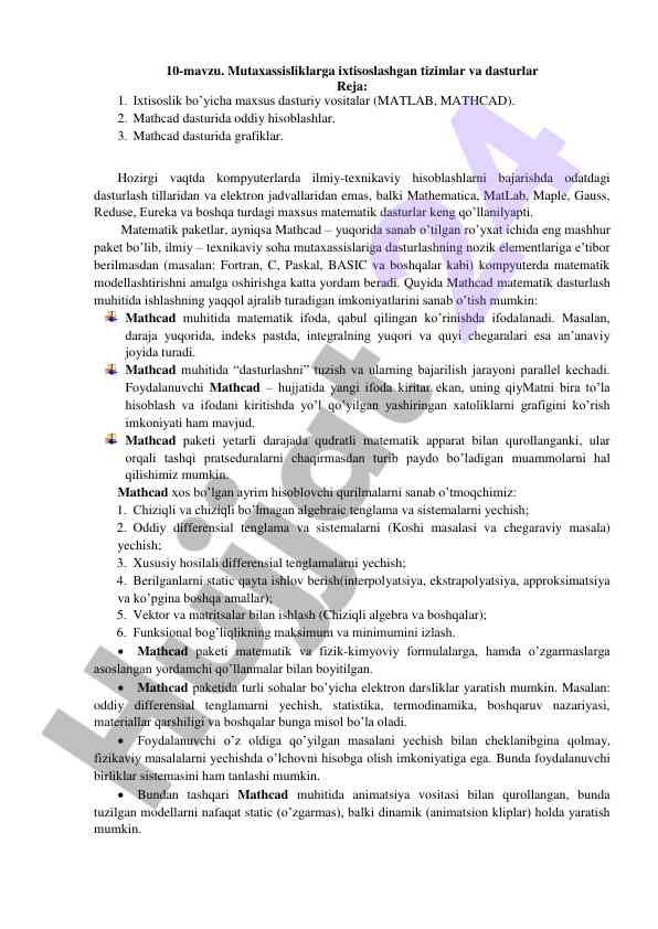 Mathcad dasturida matematik modellash havolalari