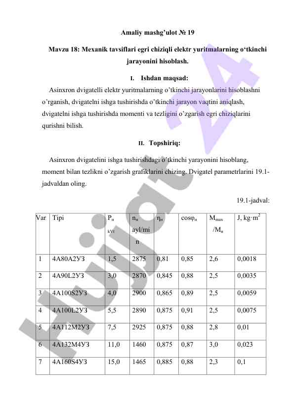 Mexanik tavsiflari egri chiziqli elektr yuritmalar