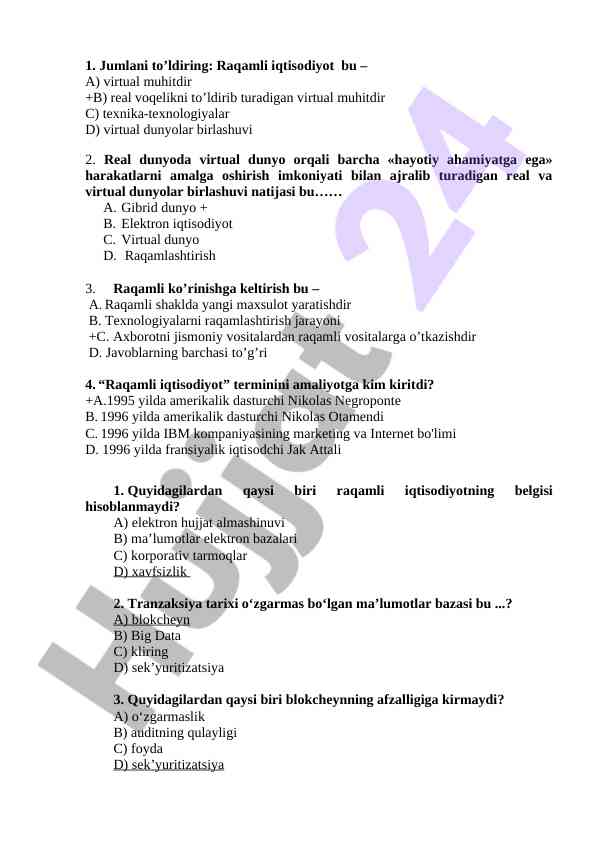 Raqamli iqtisodiyot haqida ma'lumotlar