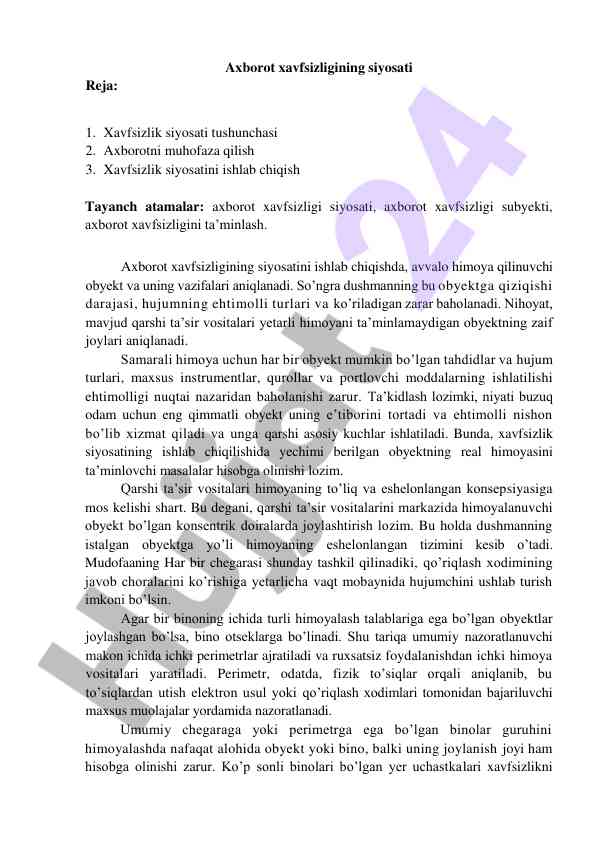 Axborot xavfsizligi siyosatini ishlab chiqish