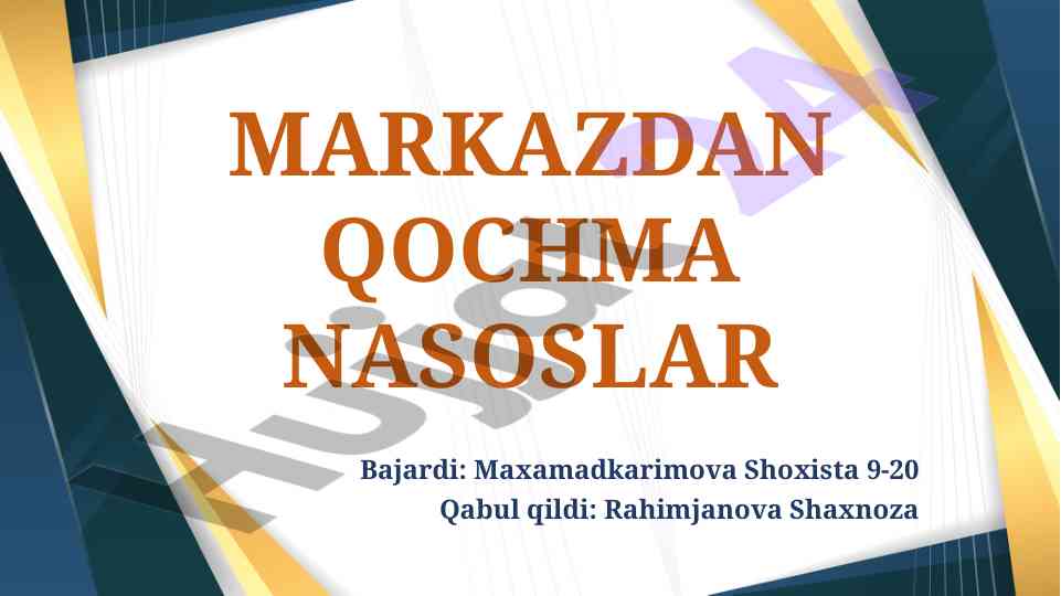 Markazdan qochma nasoslar konstruksiyasi tahlili