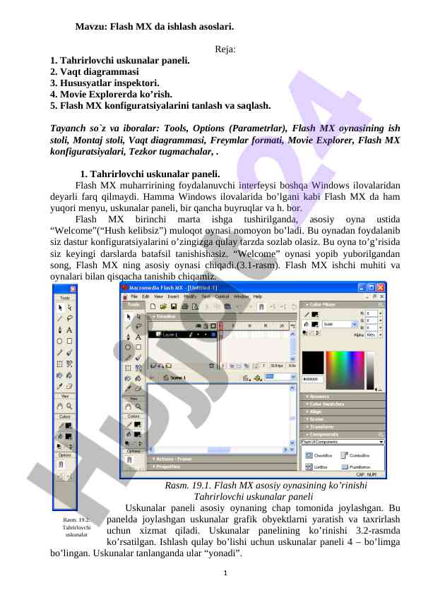 Flash mx da ishlash asoslari