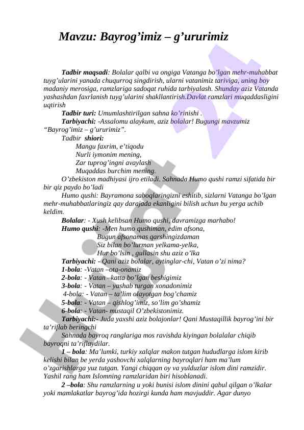 Bayrog’imiz – g’ururimiz tadbir tafsilotlari