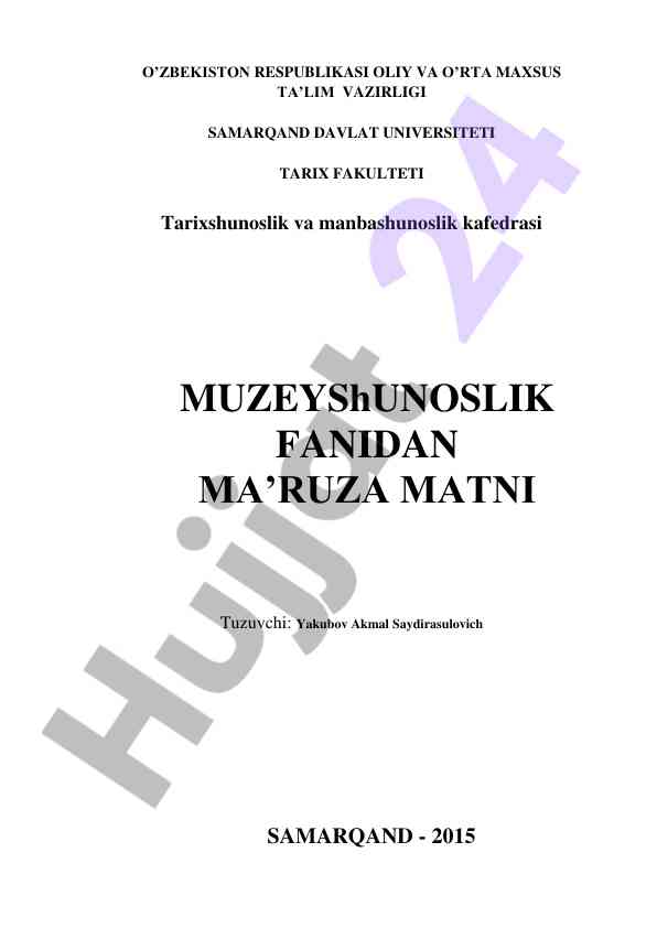 Muzeyshunoslik fanidan ma'ruza matni