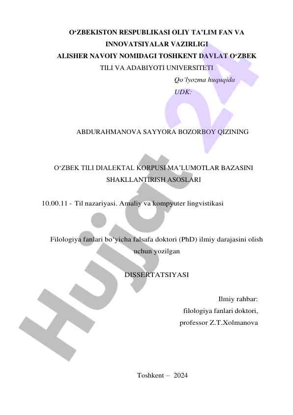 O‘zbek tili dialektal korpusi ma’lumotlar bazasi