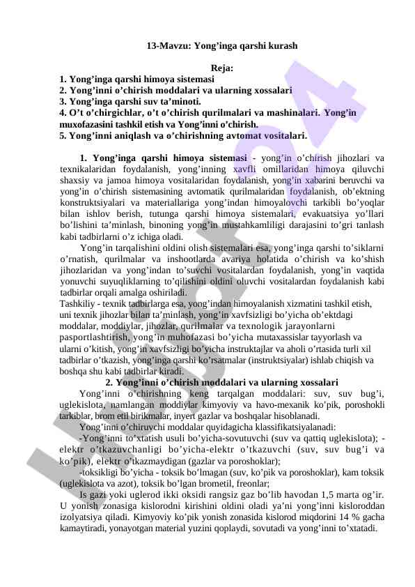 Yong’inga qarshi kurash rejalari