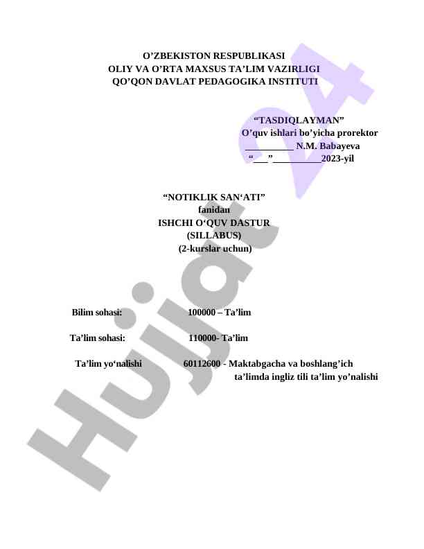Notiklik san'ati fanidan o'quv dasturi sillabusi