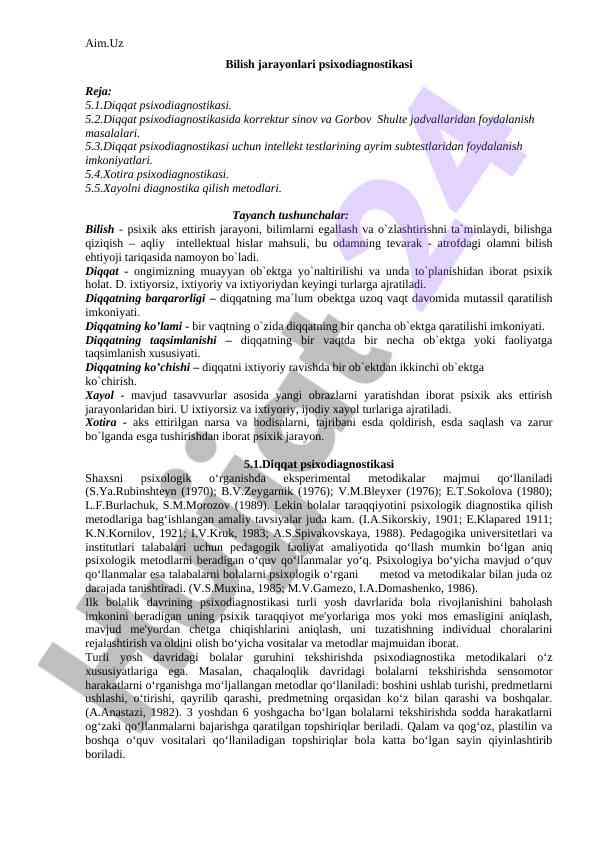 Psixodiagnostikasi diqqat va xotira metodlari