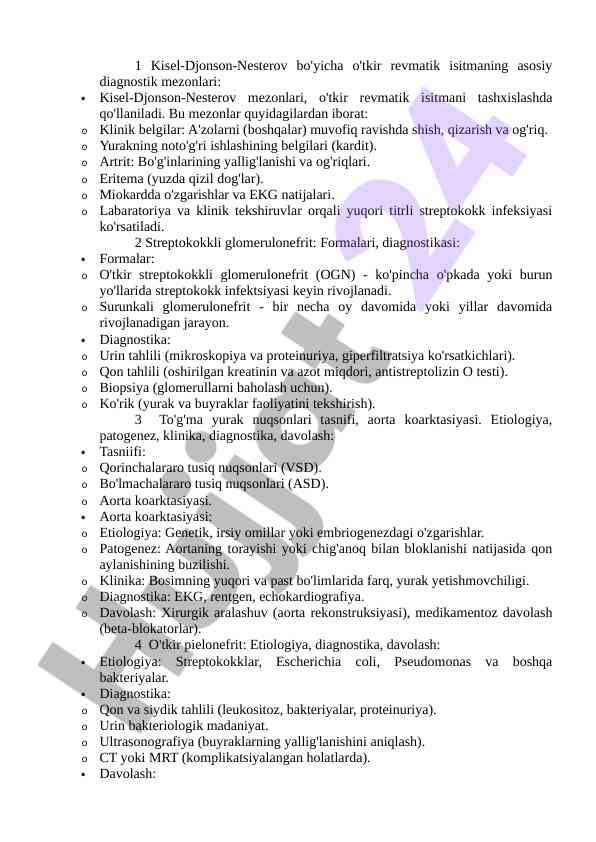 O'tkir revmatik isitmaning diagnostik mezonlari