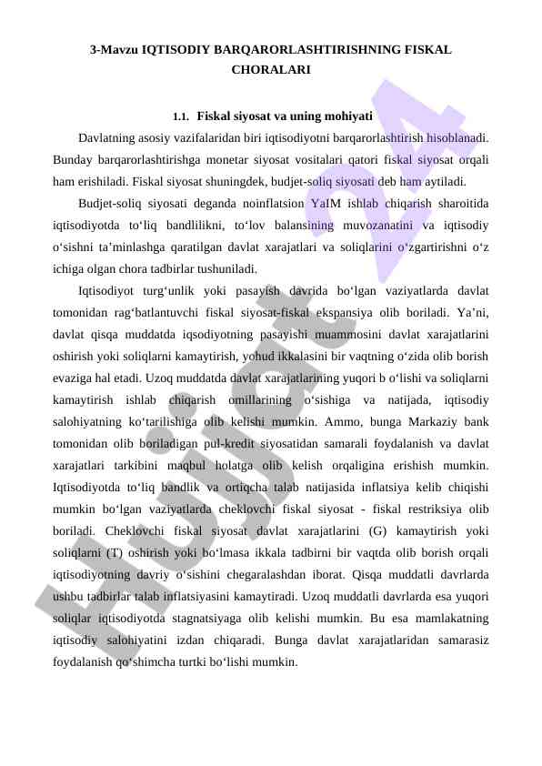 Iqtisodiy barqarorlashtirishning fiskal choralari