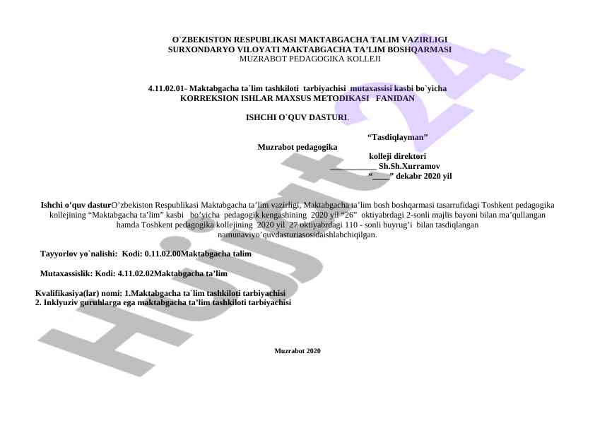 Maktabgacha ta’lim tashkiloti tarbiyachisi mutaxassisi