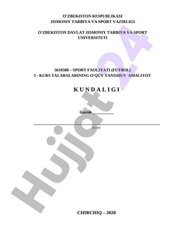 Sport faoliyati bo‘yicha talabalarning amaliyot dasturi